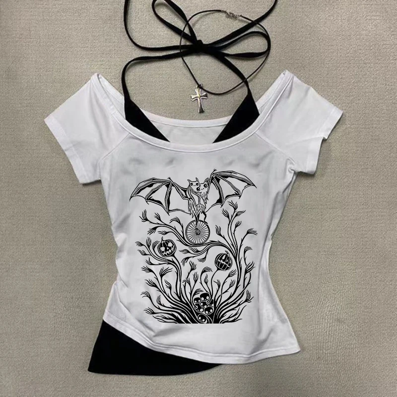 

Y2K Punk Aesthetics Vintage Long Sleeve T-shirt Goth Creative Comic Pattern Printing Tee Harajuku Streetwear Versatile Women Top