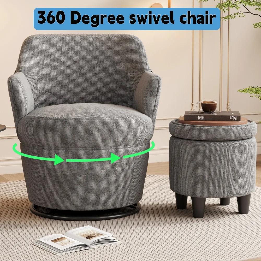 360°Swivel Accent Chair, Lounge Sofa with Nail Trim,  Living Room Chairs,Nursery Glider, Swivel Barrel Chair- Accent Chair