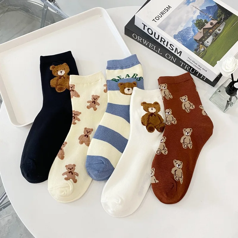 Cartoon Women's Cotton Socks Bear Lovely Kawaii Animal Pattern Girl Breathable Sock Female Princess Sock High Quality Girls Gift