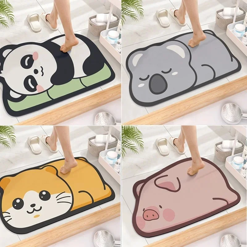 

Cute Cartoon Bathroom Mat Diatom Super Absorbent Carpet Kitchen Toilet Non-Slip Floor Mat Water Absorption Quick Drying Bath Mat