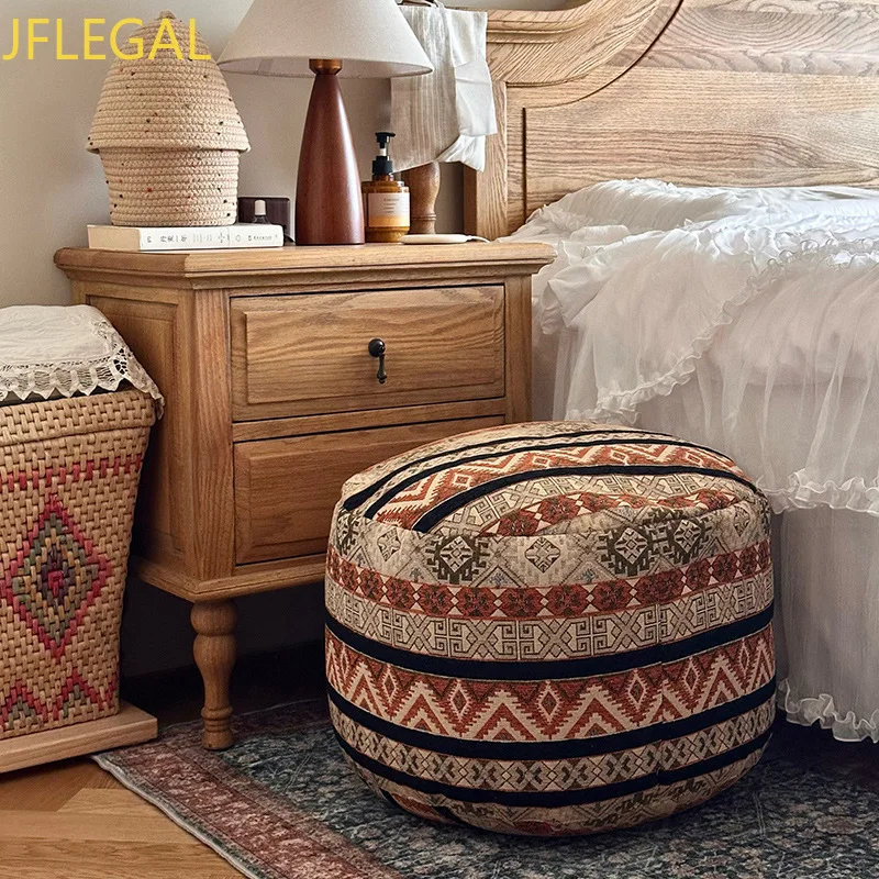 Round Bohemian Ethnic Printed Floor Seat Cushion EPP Beads Filled Pouf Ottoman Stool Tatami Pillow for Home Balcony Living Room