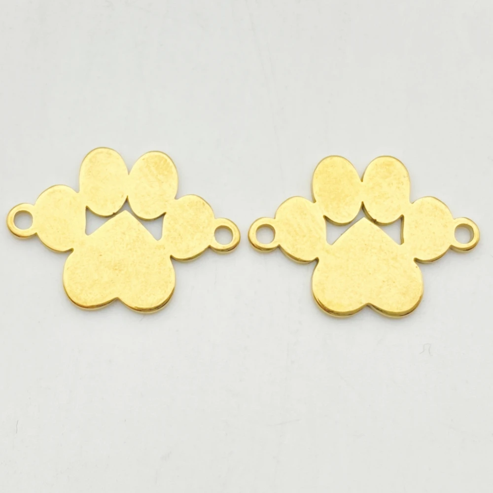 5Pcs Lion Foot Shape Charms Gold Color Stainless Steel 15MM*21MM (0.58*0.82inch) Aninal Feet Jewelry Connector Bracelet Making