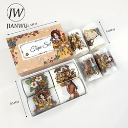 JIANWU 4 Rolls/set Korean Character Flower Landscaping Material Collage PET Washi Tape Creative DIY Journal Stationery