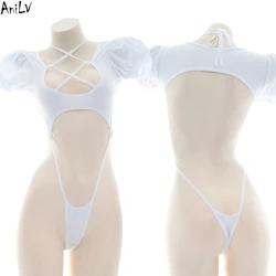 AniLV Anime Girl Puff Sleeve Oone-piece Swimsuit Summer Pool Party Bodysuit Swimwear Women Pajamas Uniform Outfits Costumes