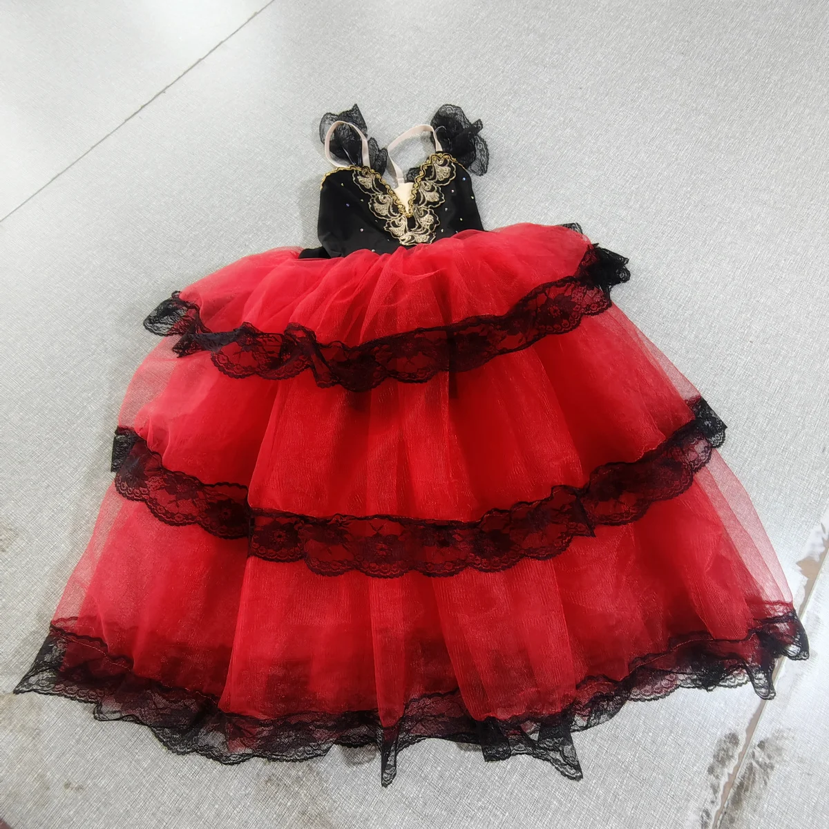 Professional Ballet Romantic Tutu Long Skirt Black Red Spain Dress Adult Children\'s Ballet Performance Dress