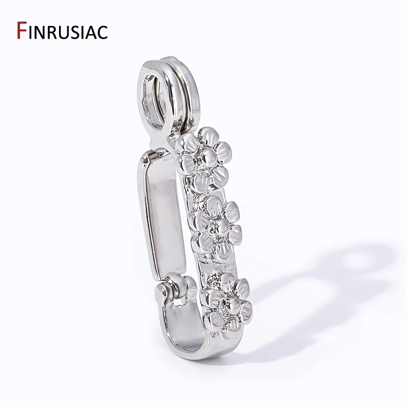 Trendy Rhodium Plated Brass Floral Hinged Necklace Enhancer,Pendant Pinch Clip Clasps Connector For DIY Jewelry Making Supplies