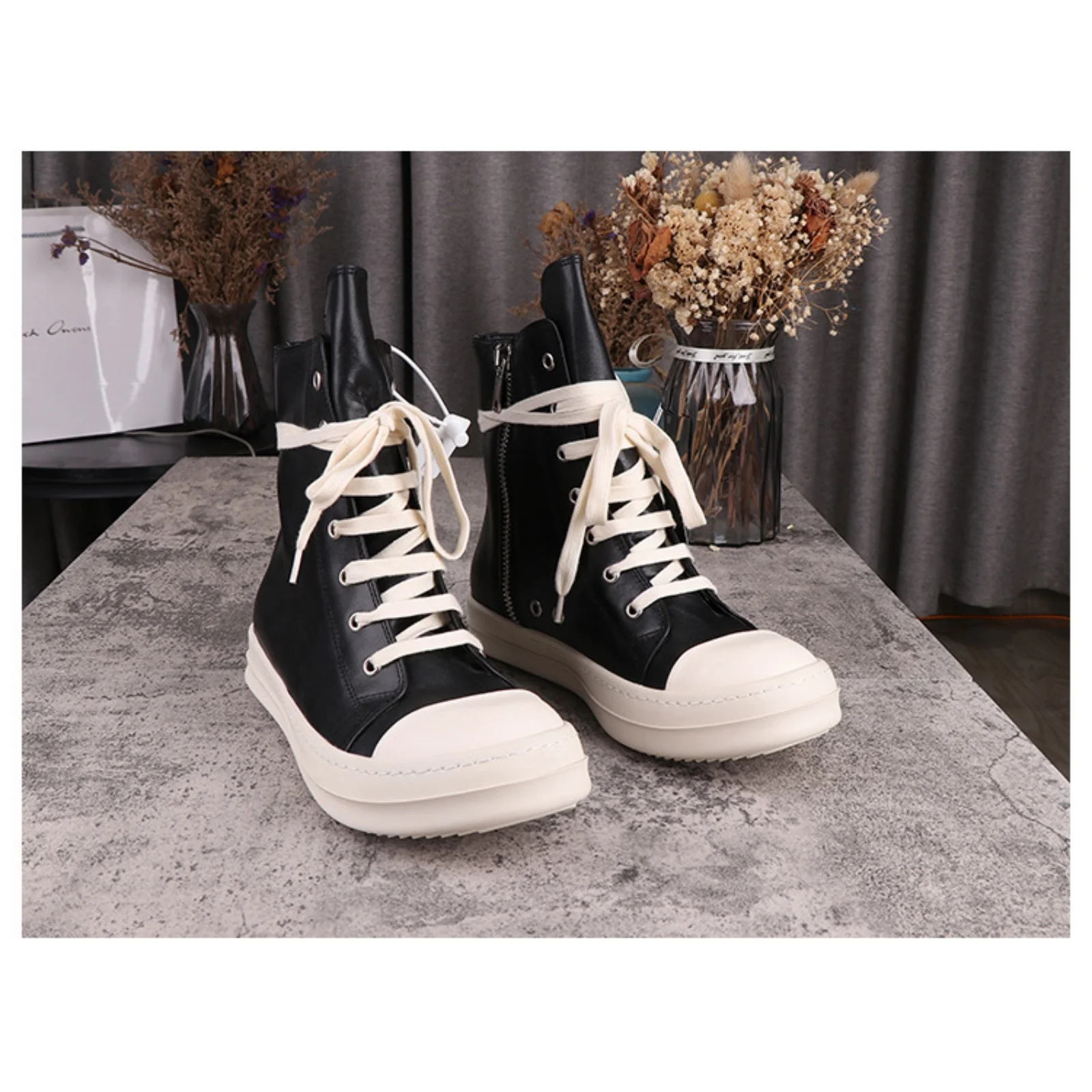 Marke Männer Ankle Boot High Top Frauen Sneaker Casual Qualität Schwarz Leder Designer Zip Ow-en Street Luxus Flache Plattform schuh