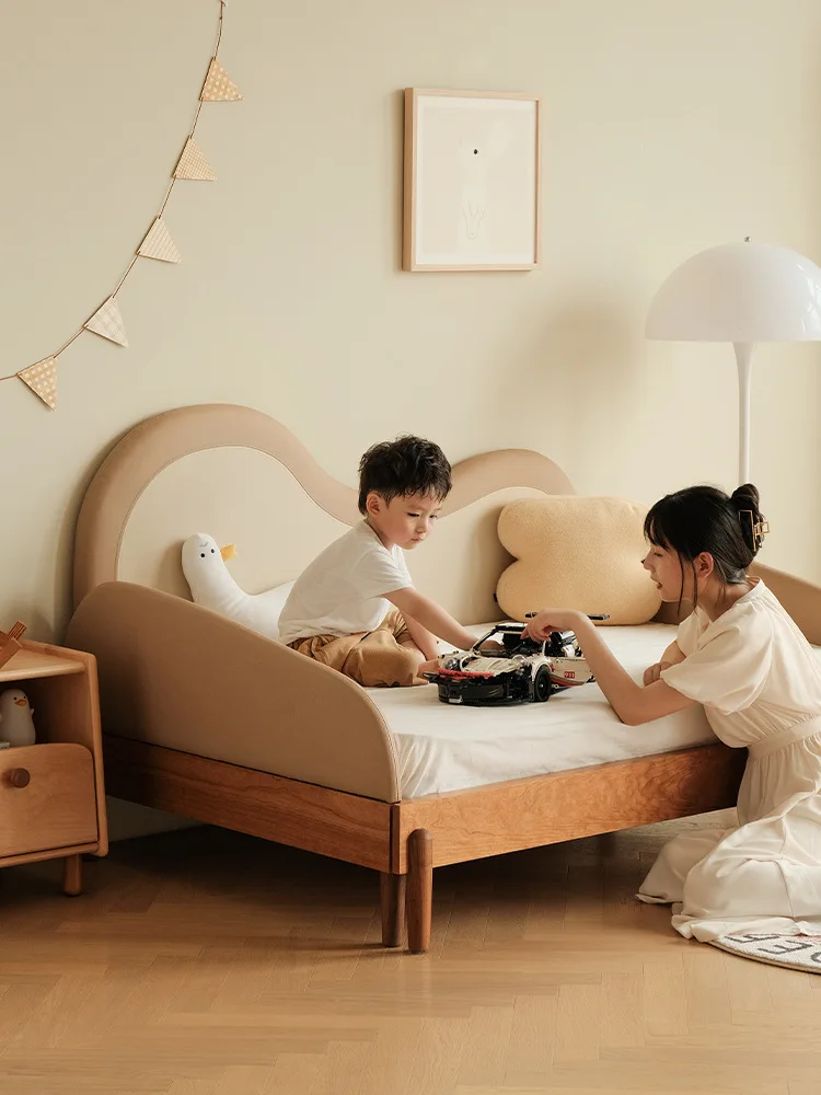 Solid wood crib telescopic splicing bed pull-out bed furniture boy girl cherry wood