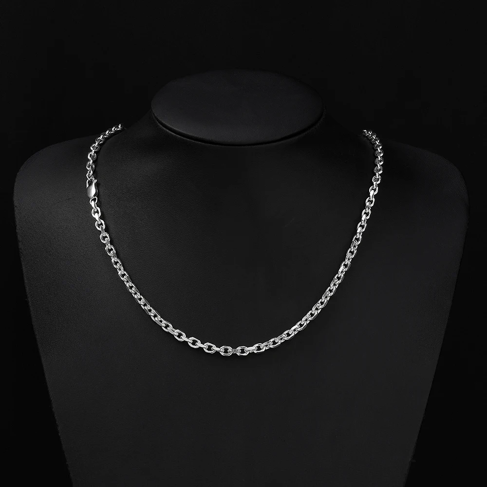 Nuoya Real 925 Sterling Silver Link Cable Chain Necklace Lobster Clasp Smooth Silver Chain for Men Women Fashion Jewelry Gift