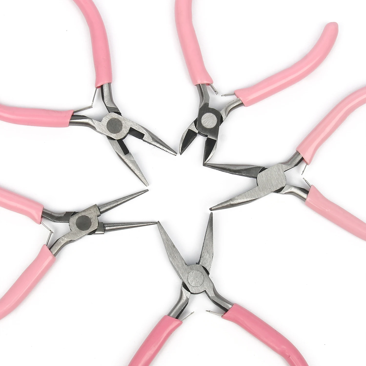 5 Styles Durable Pink Metal Mini Diagonal Pliers Round Bent Needle Nose Cutter Handcraft Beading Insulated Plier For DIY Jewelry