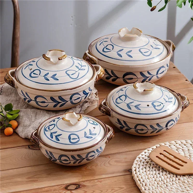 

Ceramic Casserole Japanese Clay Soup Pot Hand Painted Cookware Stew Kitchen Home Small Saucepan Cooking Supplies