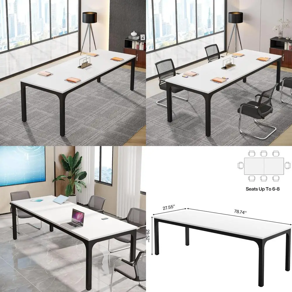 Grande mesa de reunião retangular de 78,7 polegadas para 6 a 8 pessoas, ideal para conferências comerciais e seminários