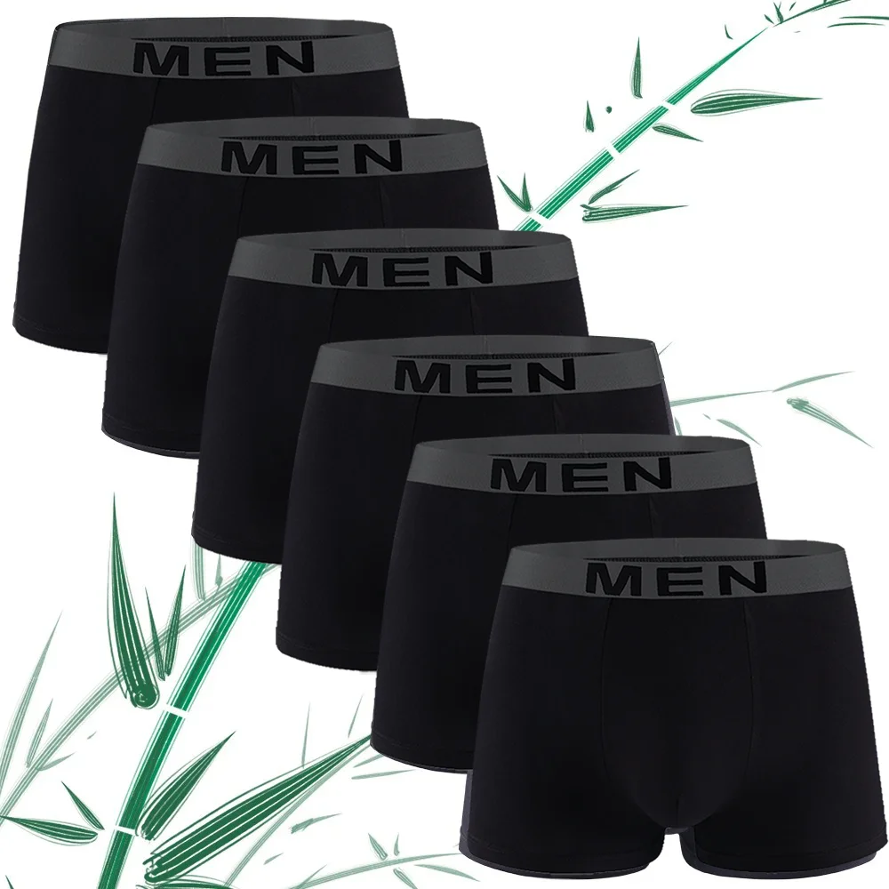 6 stuks heren bamboevezel boxershorts effen kleur eenvoudige middentaille sportonderbroek zacht ademend hoogwaardig mannelijk ondergoed