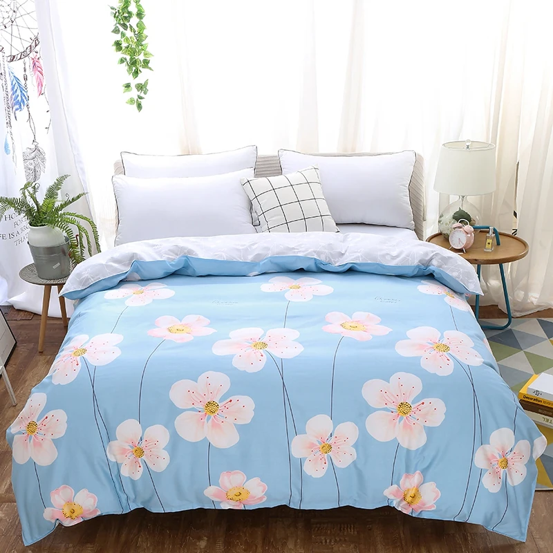 Duvet Cover One-Piece Cotton New Summer Spring and Autumn Heat Preservation and Warm Single150X230X180 Thin Plant FlowerPrinting