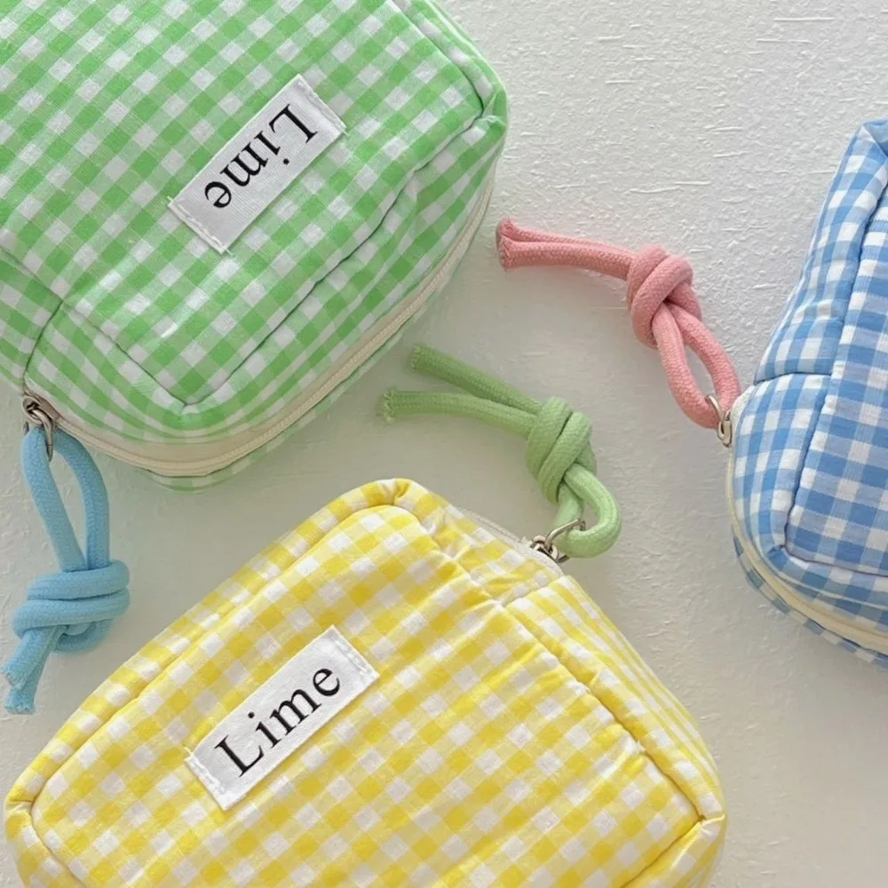 Mini Square Cosmetic Bag Women Lattice Zipper Storage Pouch Portable Makeup Bags for Earphones Sanitary Napkins Organizer