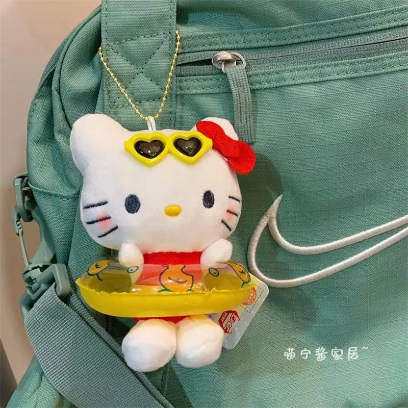 New Plushies Keychain Kawaii Black Hawaiian Hello Kitty Plush Key Chain Swim Ring Plush Pendant Backpack Kids Birthday Gift