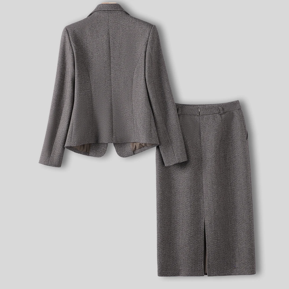 2-Piece Set Woolen Blazer and Skirt for Women,Knee Length Skirt and Jacket Suit ,Korean Formal Office Uniform for Women, Winter