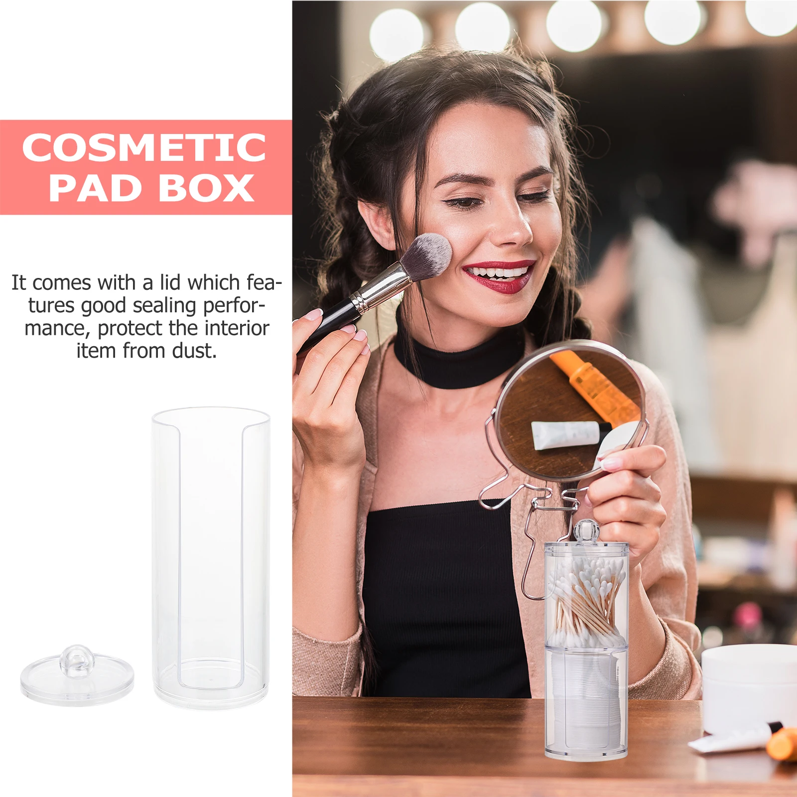 صندوق تخزين ربطات الشعر، منظم شفاف للمكياج، وسادات قطنية حديثة وبسيطة