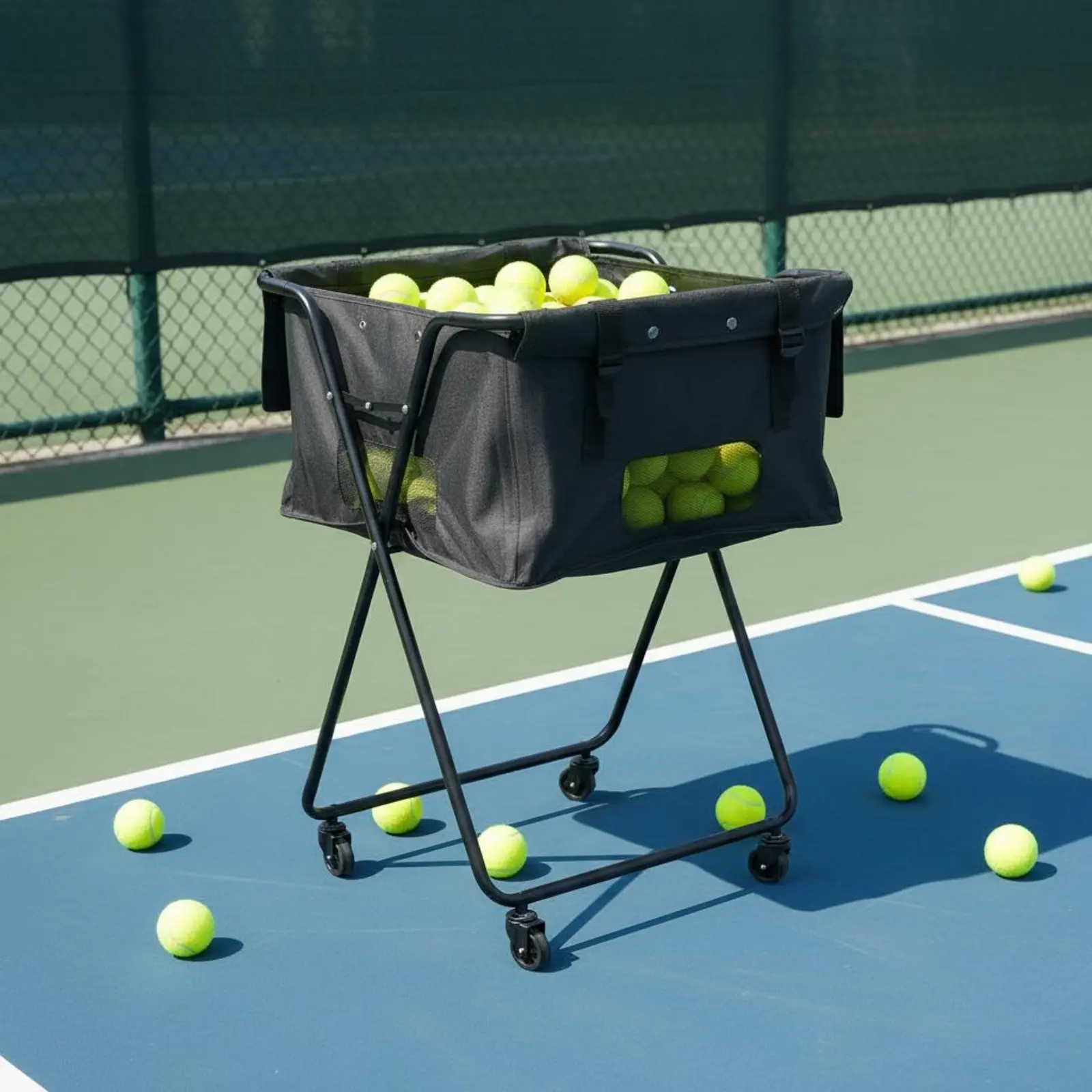 

Folding Tennis Ball Carrier Rolling Wheels Tennis Ball Hopper Pickleball Hopper Lightweight Sports Storage Long-Lasting