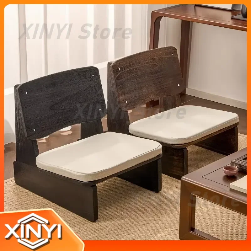 Solid Wood Living Room Chair for Tatami Low Back Floor Sofa for Balcony Compact Seating for Hotel Accent Chair with Cushion