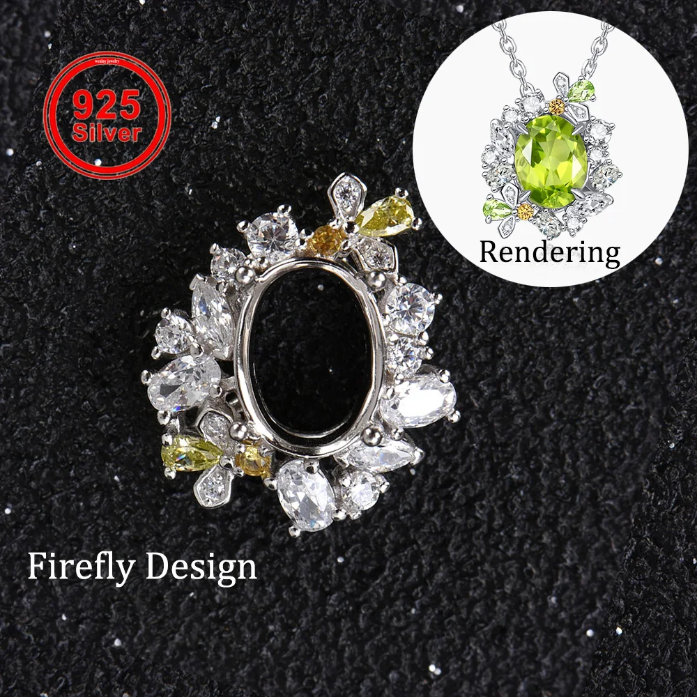 S925 Sterling Silver Firefly Pendant Setting, Nature Inspired Blank Mount for 6x8-8x10mm Oval Stones, DIY Jewelry Supplies