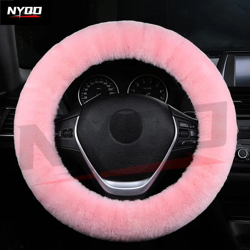 

Pure wool car steering wheel cover winter short plush wool steering wheel handle cover interior universal for35-42CM diameter