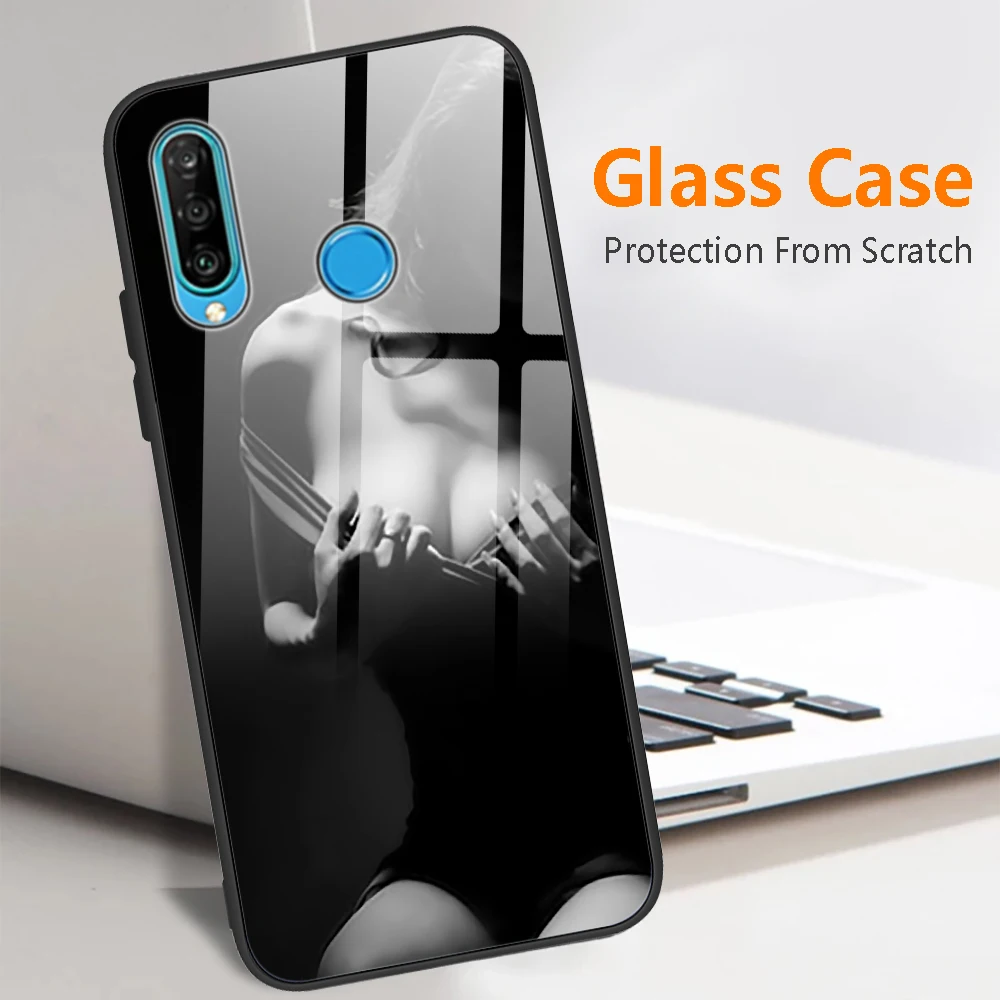 

For Huawei P30 Lite Case Cute Tempered Glass Phone Case For Huawei P30 Pro P 30 Lite Painted Back Cover Silicone Bumper Coque
