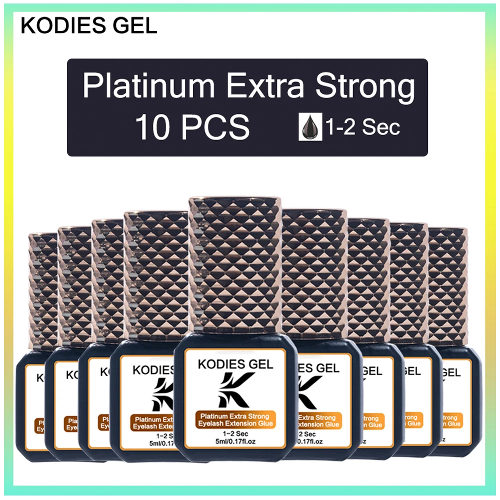 KODIES GEL 10 PCS Professional Eyelash Glue Adhesive for Lash Extension Supplies 5ml 1-2 Sec Dry Platinum Extra Strong Lift Glue