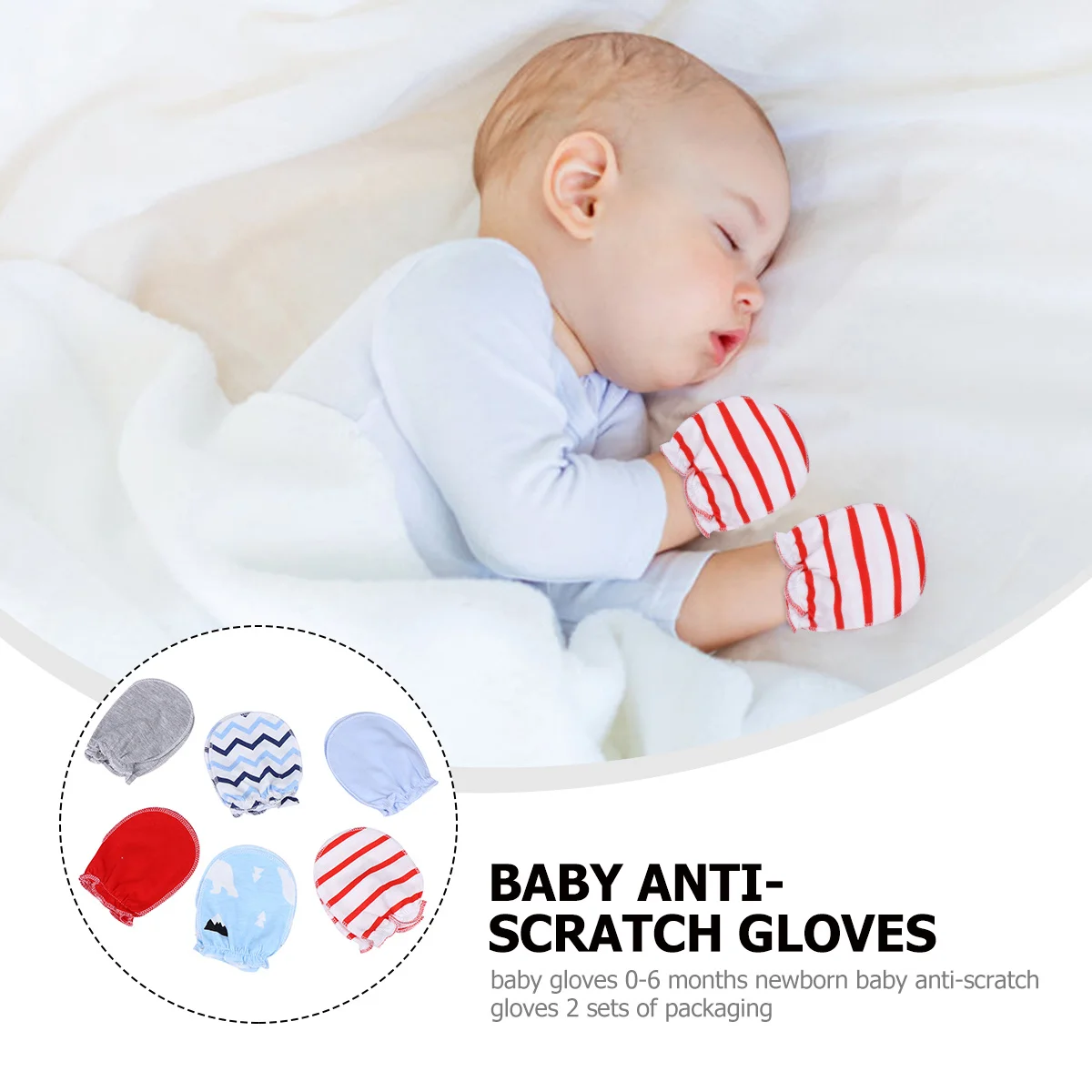 6 คู่ถุงมือทารกแรกเกิดป้องกันรอยขีดข่วนผ้าฝ้ายถุงมือเด็กทารกป้องกันสบายระบายอากาศได้เหมาะสำหรับเด็กชายเด็กหญิง