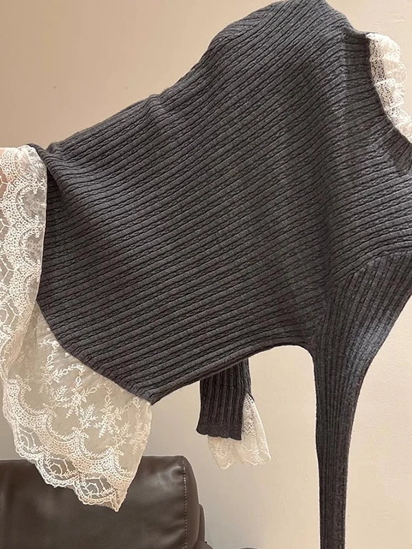 Damen-Strickoberteil mit Spitzenspleiß, hoher Kragen, schmale Passform, weiche, gemütliche Basisschicht, irt Inner Wear, French Sle Long Sve