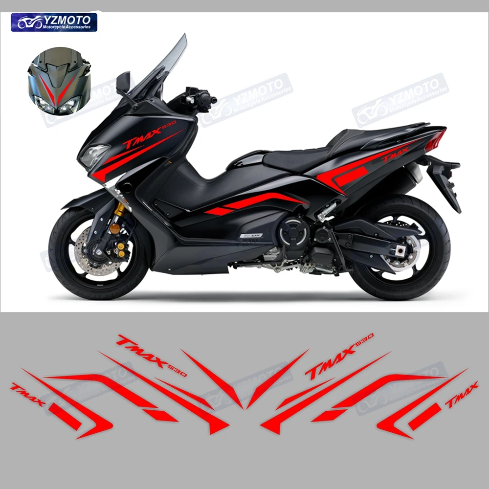 สําหรับ Yamaha TMAX530 2017 2018 2019 TMAX อุปกรณ์เสริมรถจักรยานยนต์ Full Car Racing Fairing สติกเกอร์กันน้ําสติ๊กเกอร์รูปลอกชุด
