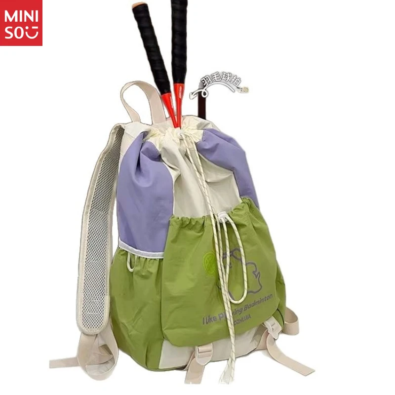 Zaino da trekking Miniso con coulisse, zaino leggero color block, zaino grande per viaggi all'aperto