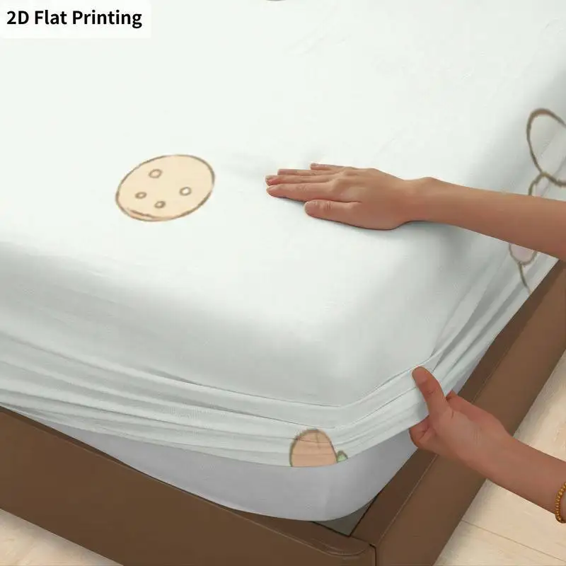 3Pcs Fluffydogpastelpattern Fitted Sheet Three Piece Set (1*Fitted Sheet + 2*Pillowcases, Coreless), Bedding Set