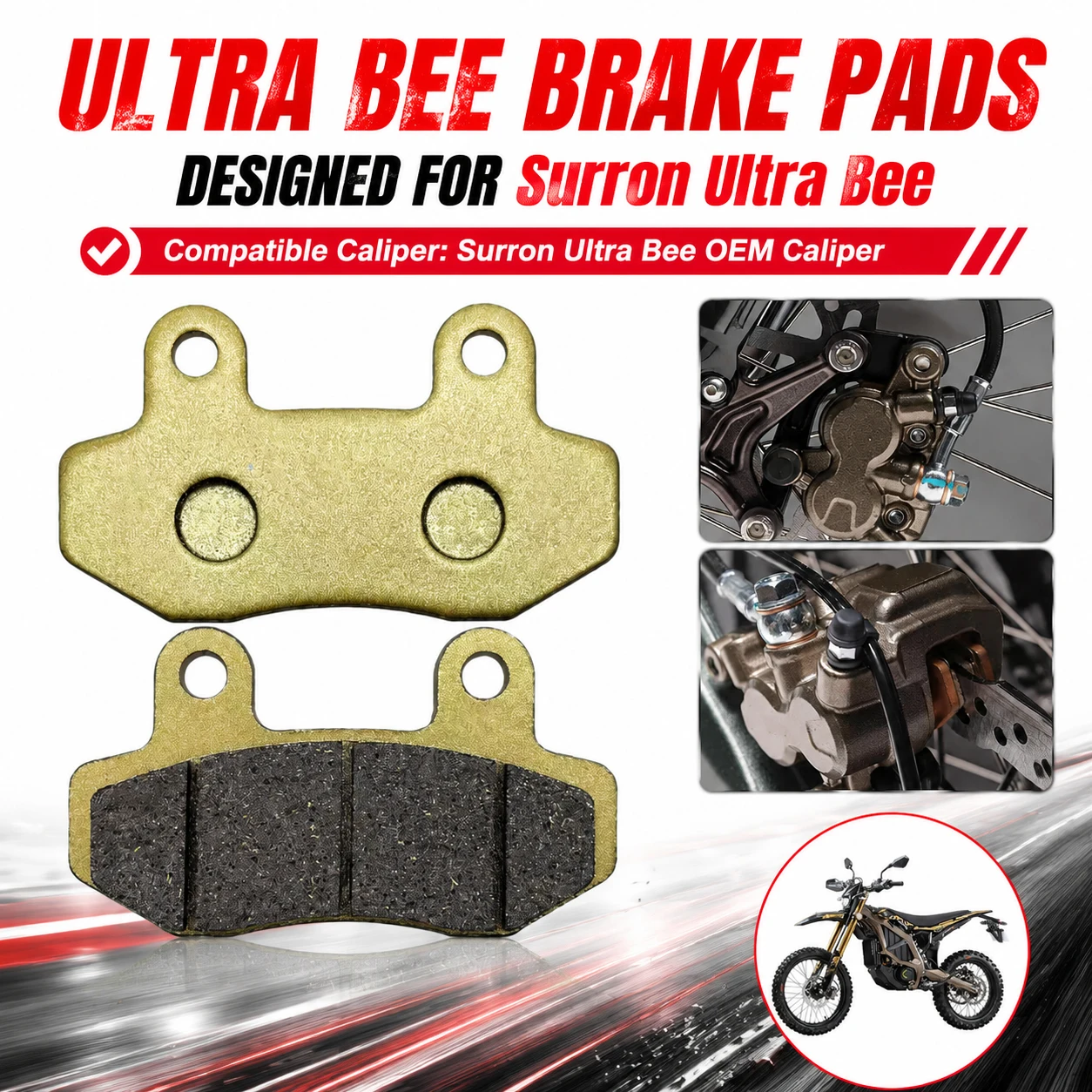 Ultra Bee Brake Pads Semi-Metallic Front Rear 2 Pairs for Surron Ultra Bee Electric Dirt Bike Motorbike Hydraulic Disc Brake