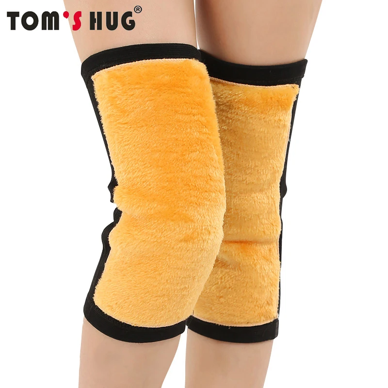 Tom's Hug Gold Velvet Thermal Knee Sleeve 1 Pair, Winter Warm Kneepad for Cycling Running, Elastic Sport Brace Support