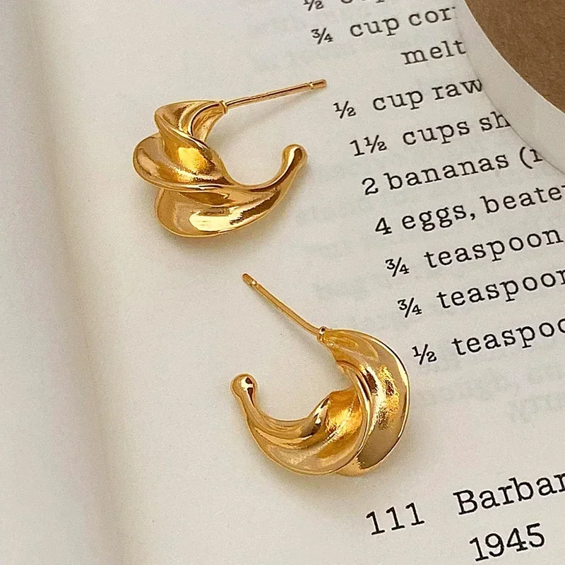 

Real 925 Sterling Silver 18K Gold Distorted Letter C Stud Earrings for Women Minimalist Fine Jewelry Vintage Accessories