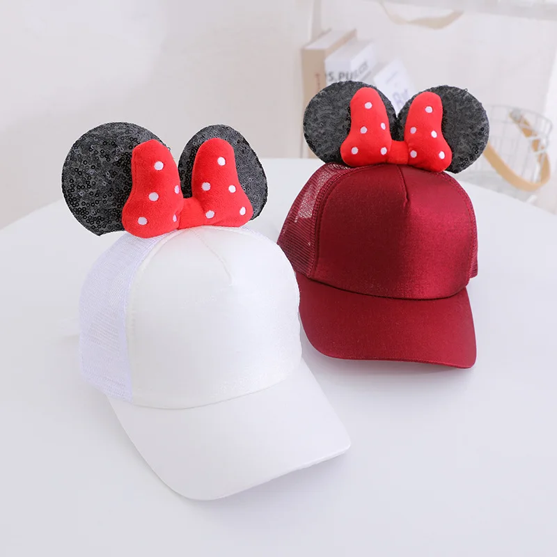 Disney Mickey Minnie Sun hat Children\'s hat Mickey Mouse bow big ears girls baseball cap Casual sun protection hat