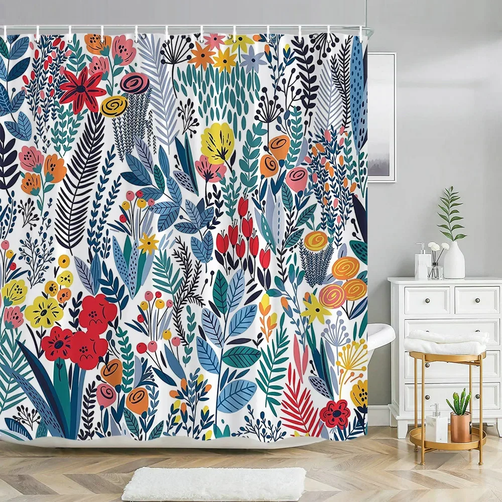 Colorful Floral Shower Curtain Flower Shower Curtains Pretty Blue Shower Curtain Bright Bohemian Boho Floral Bathroom Decor