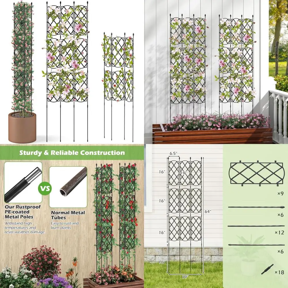 

Set of 3 Outdoor Rust-Resistant Metal Trellises for Climbing Plants, Suitable for Garden Flowers and Roses