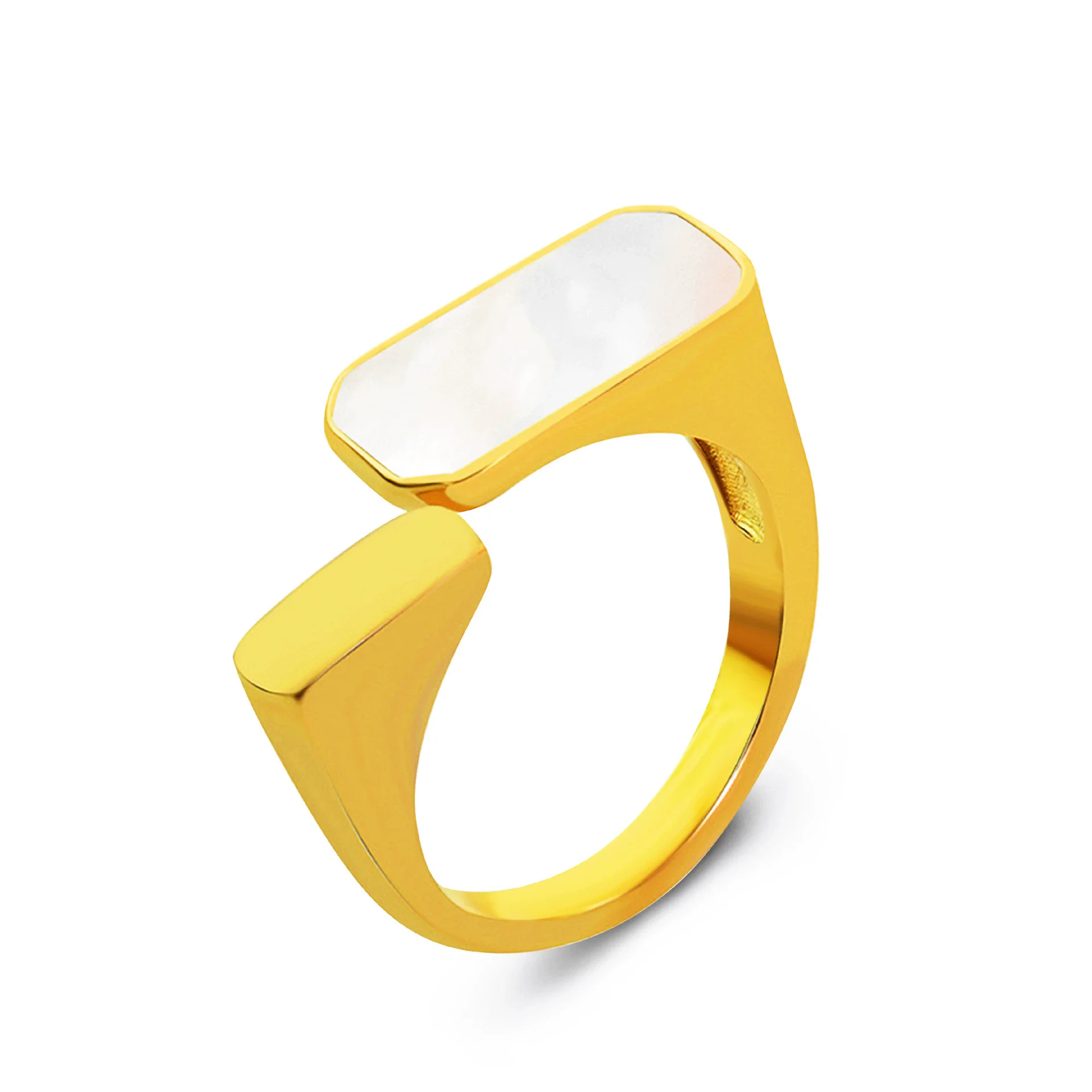

Asymmetric inlaid white shell open ring Classic Fashion Personalized Handpiece Ring with Removable Mouth