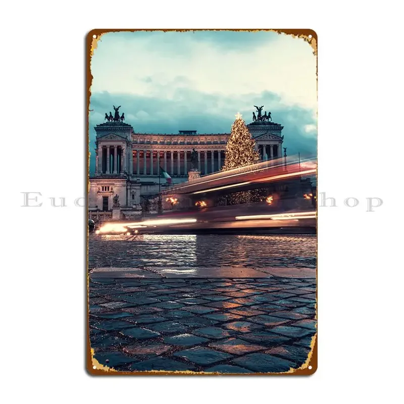 Winter Piazza Venezia Rome Metal Plaque Poster Living Room Cinema Designing Personalized Mural Tin Sign Poster