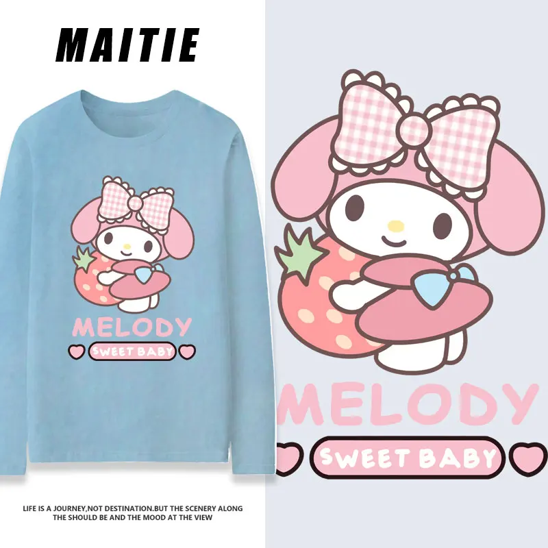 

Katie Cat Kuromi Meredith Jade Gui Dog Co branded T-shirt Women's Long sleeved Loose Oversize Sanrio Clothes