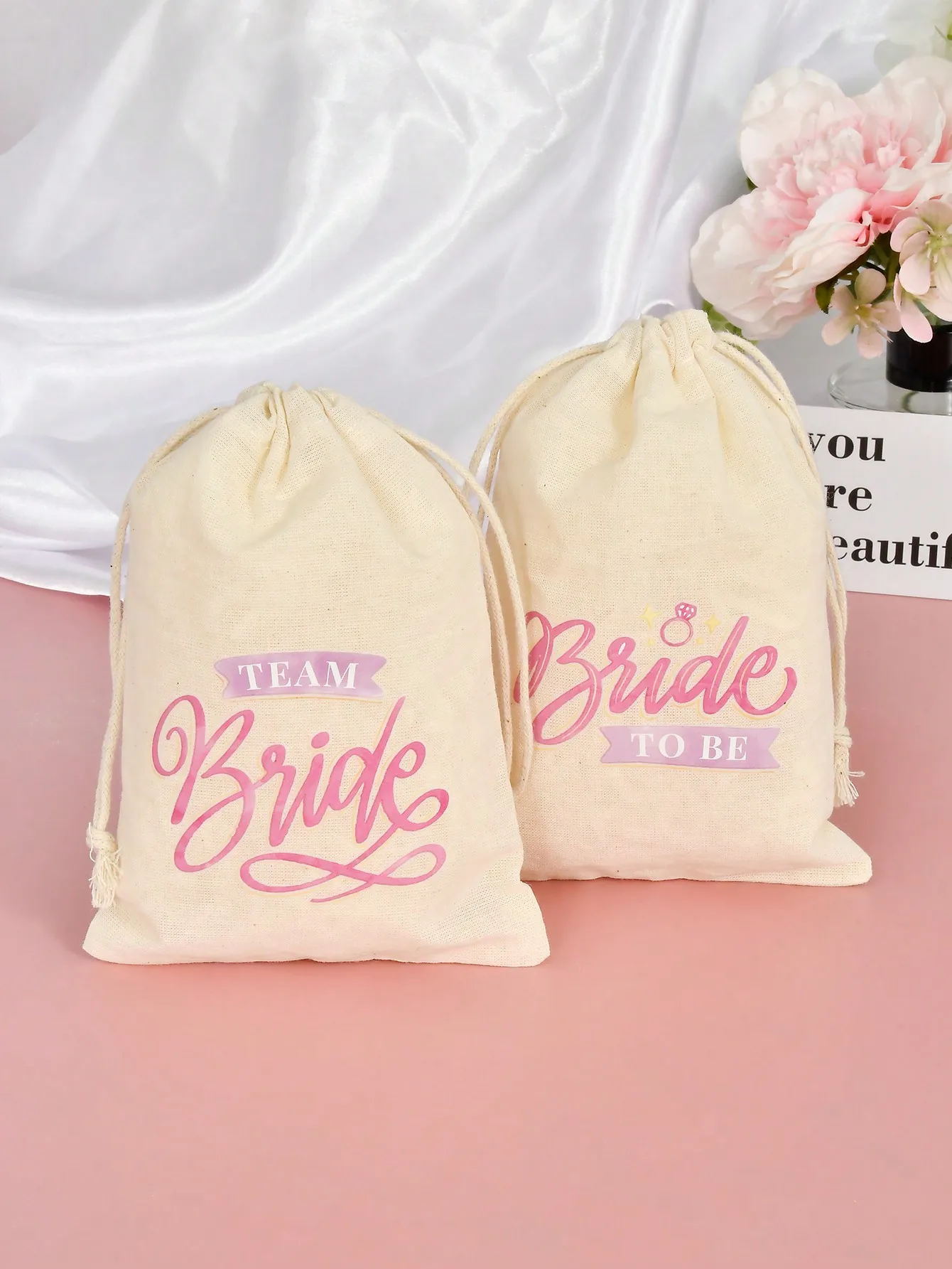 7pcs/set Bride team bundled linen bag，Wedding party gift packaging bags, gift bags