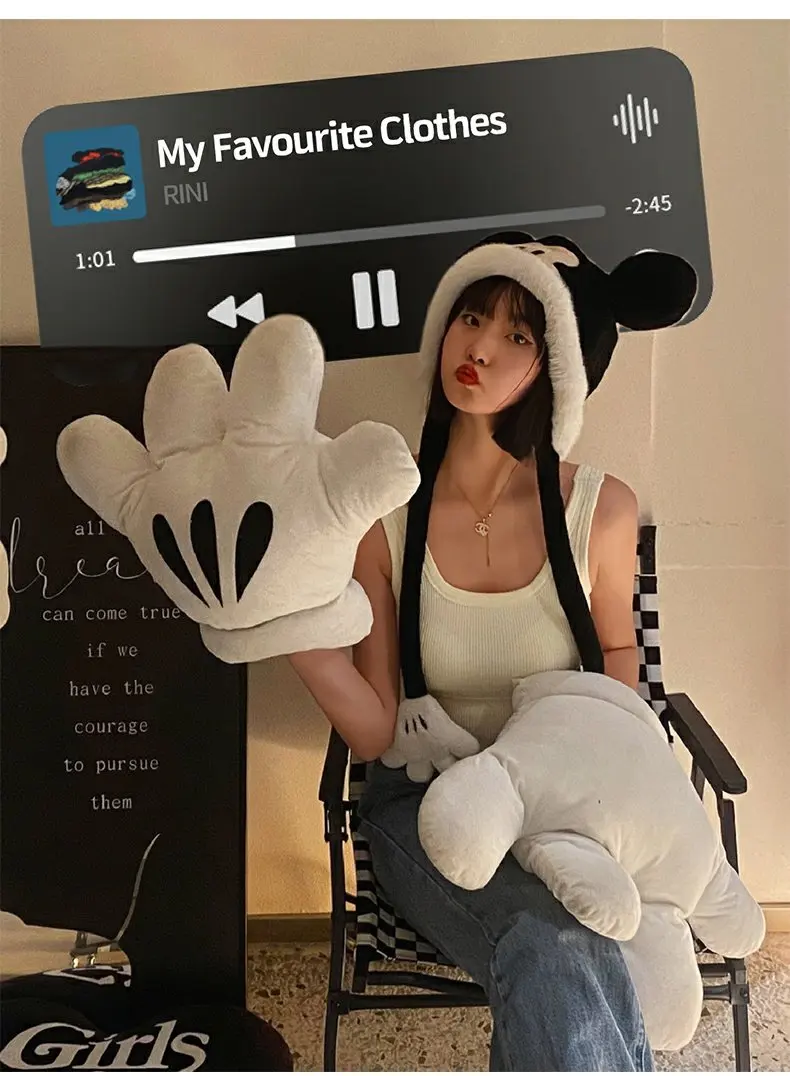 Disney Mickey Photo Plush Gloves Cartoon Photo Pillow Pointing East to West Game Props, Birthday Gift