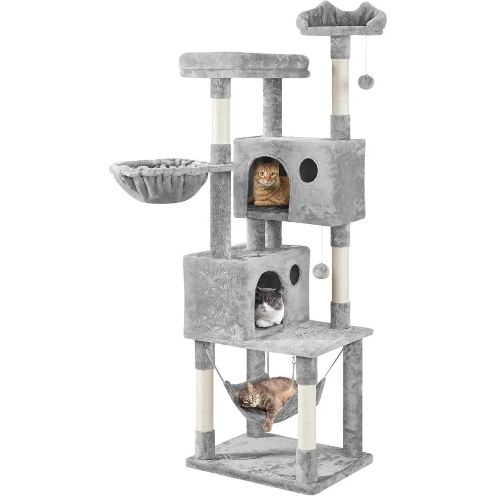 

Multi-Level Cat Activity Tower with Scratching Posts and Hammock for Large Cats