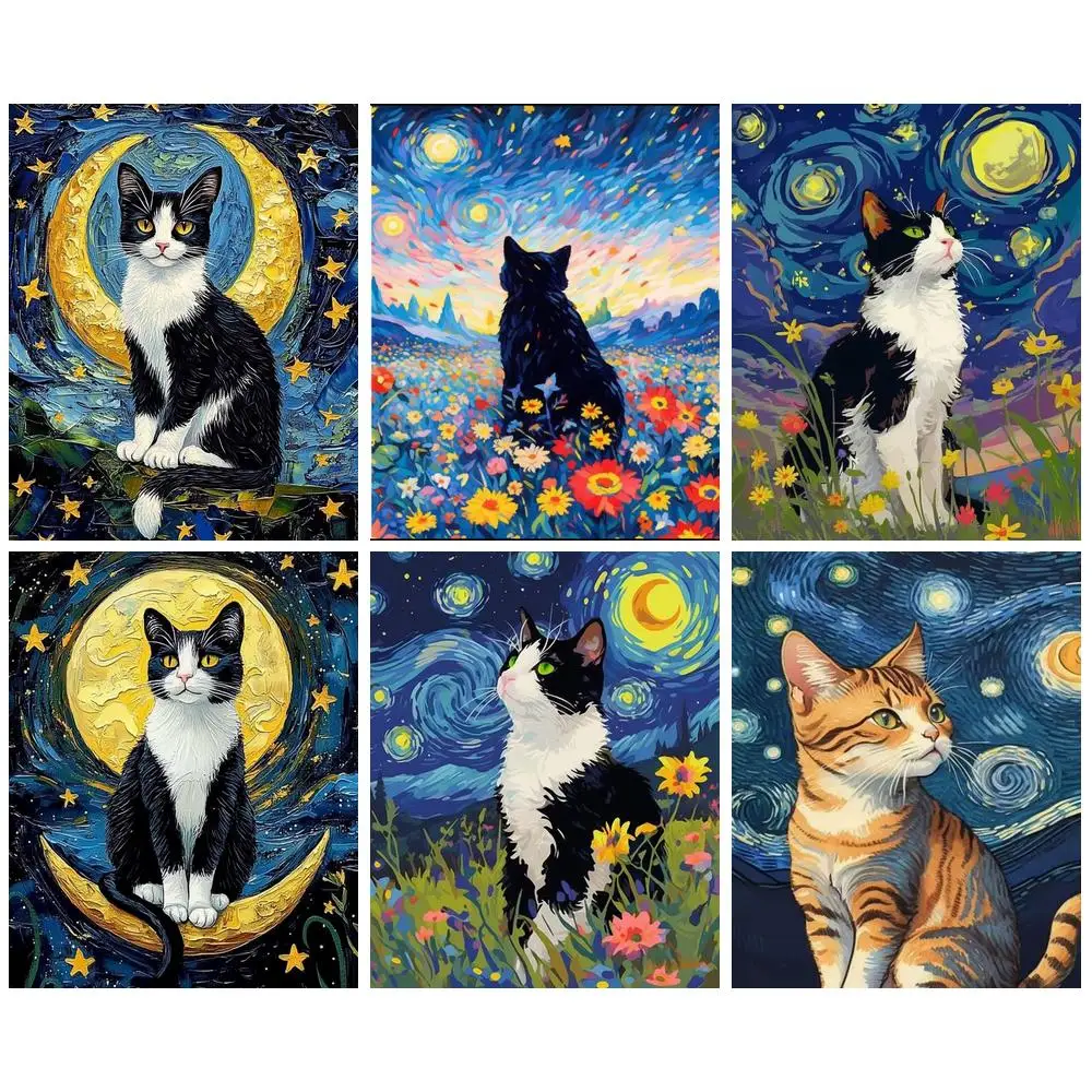 

GATYZTORY Diy Frame Painting By Numbers 40x50cm Kits Cat And Flowers Animals Drawing On Numbers For Adults Diy Gift