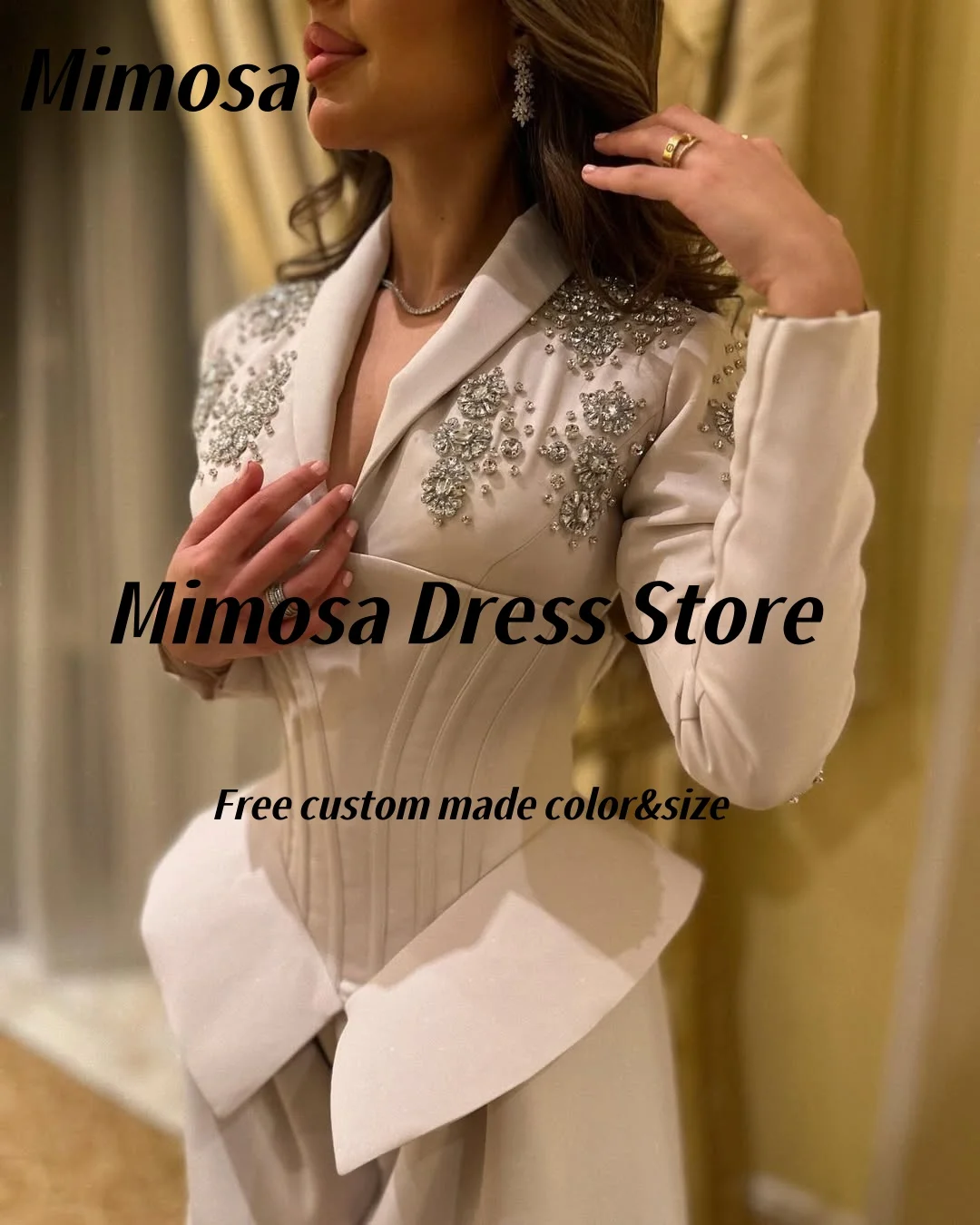 ميموزا التلبيب الخامس الرقبة الديكور بانت الدعاوى المرأة السعودية مساء حفلة طويلة الأكمام الدانتيل يصل الكورسيهات فساتين لحضور الحفلات الموسيقية حسب الطلب #5