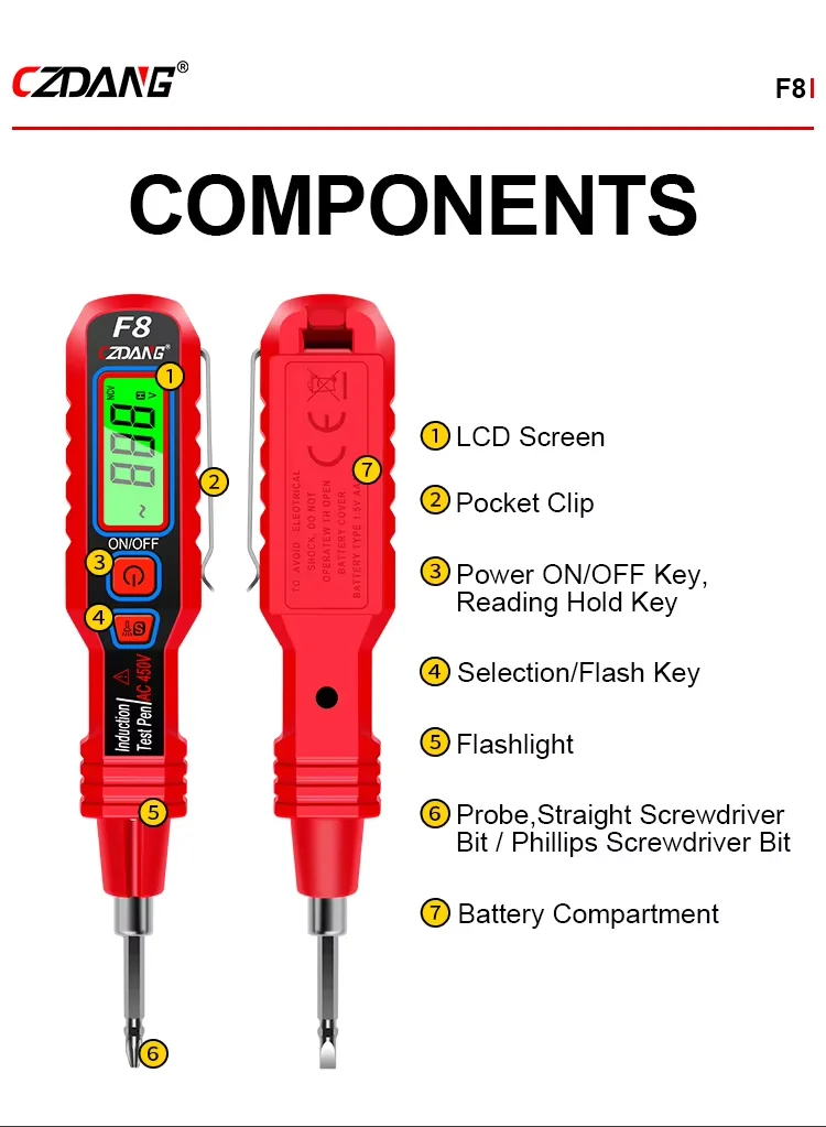 Non-contact Voltage Test NCV Detectable Range AC 30V-1000V Pen Pencil Digital Multi Tester Screwdriver Measurable AC Voltage