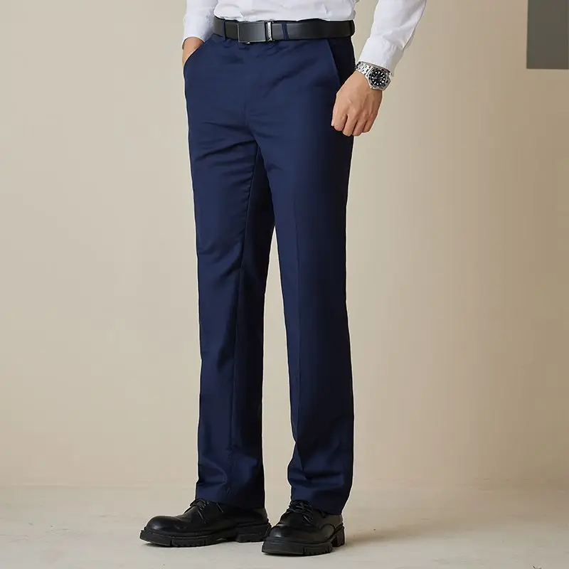 

Men Pants Cotton Wash-and-wear Elastic Formal Fit Male Drape Plus Size Straight Black Suits Dress Business Office Trouser A104