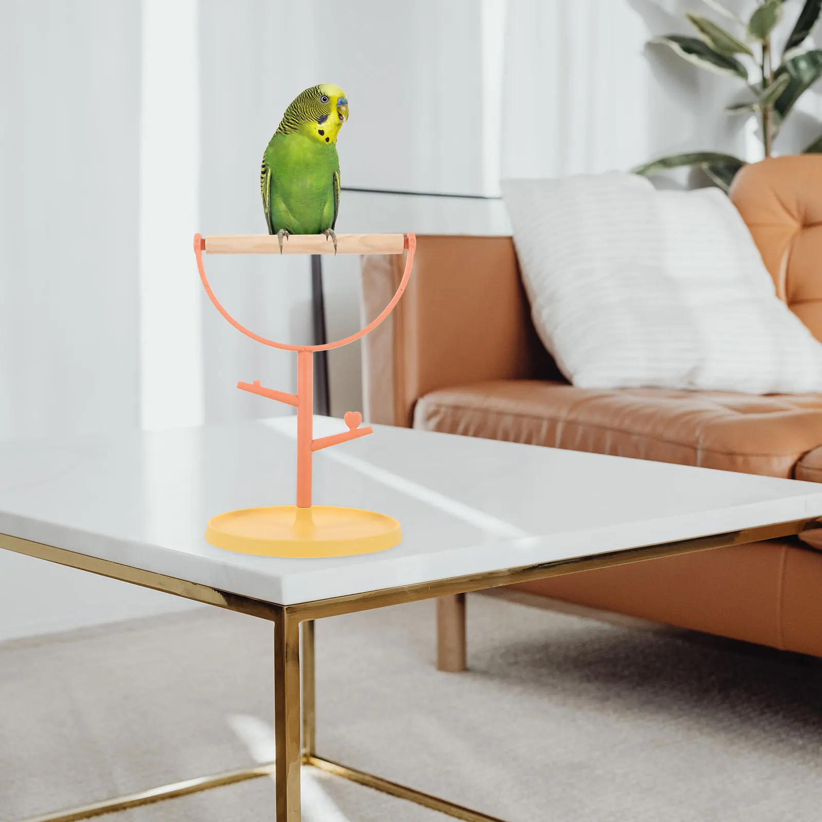 

Parrot Perch Stand Bird Training Platform Decorative Toy Desktop Indoor Use Stable Wide Base Plastic Wood Material Easy Assembly